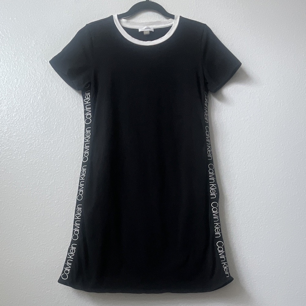 Calvin Klein Logo Side Panel Sleep Gown Black/White Modal Cotton Knit M